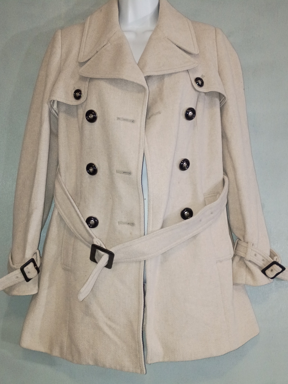 The Limited Cream Double-Breasted Trench Coat with Belt
